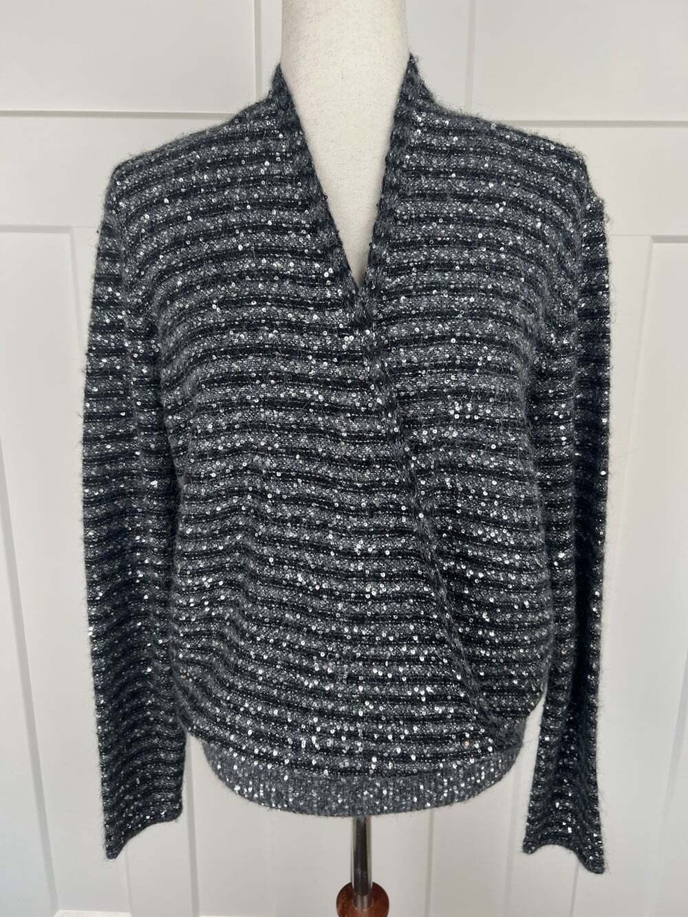 J McLaughlin Sweater S Alpaca Merino Wool Sequin Charcoal Wrap Holiday Sparkle